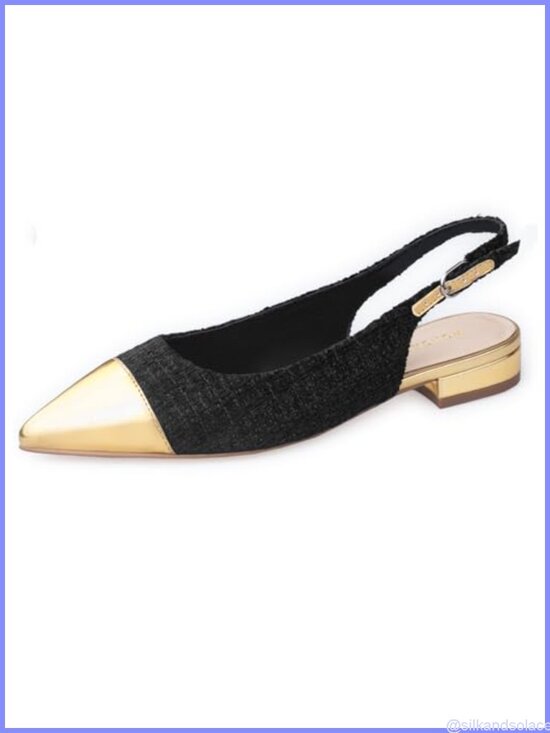 Shoes - Women's Tweed Slingback Flats Pointed Toe Buckle Business Casual Dress Shoes